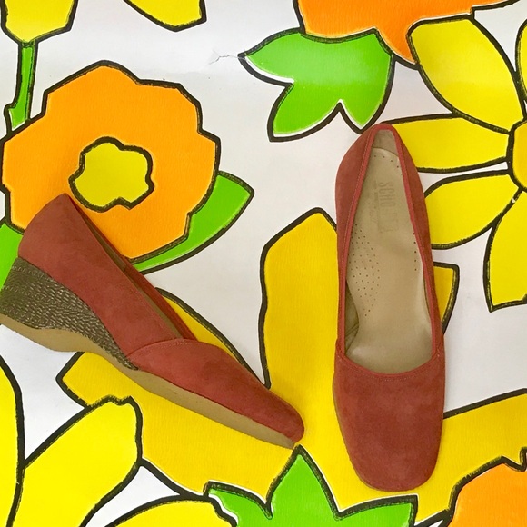 Vintage Shoes - Deadstock 70s espadrilles wedges burnt sienna 6